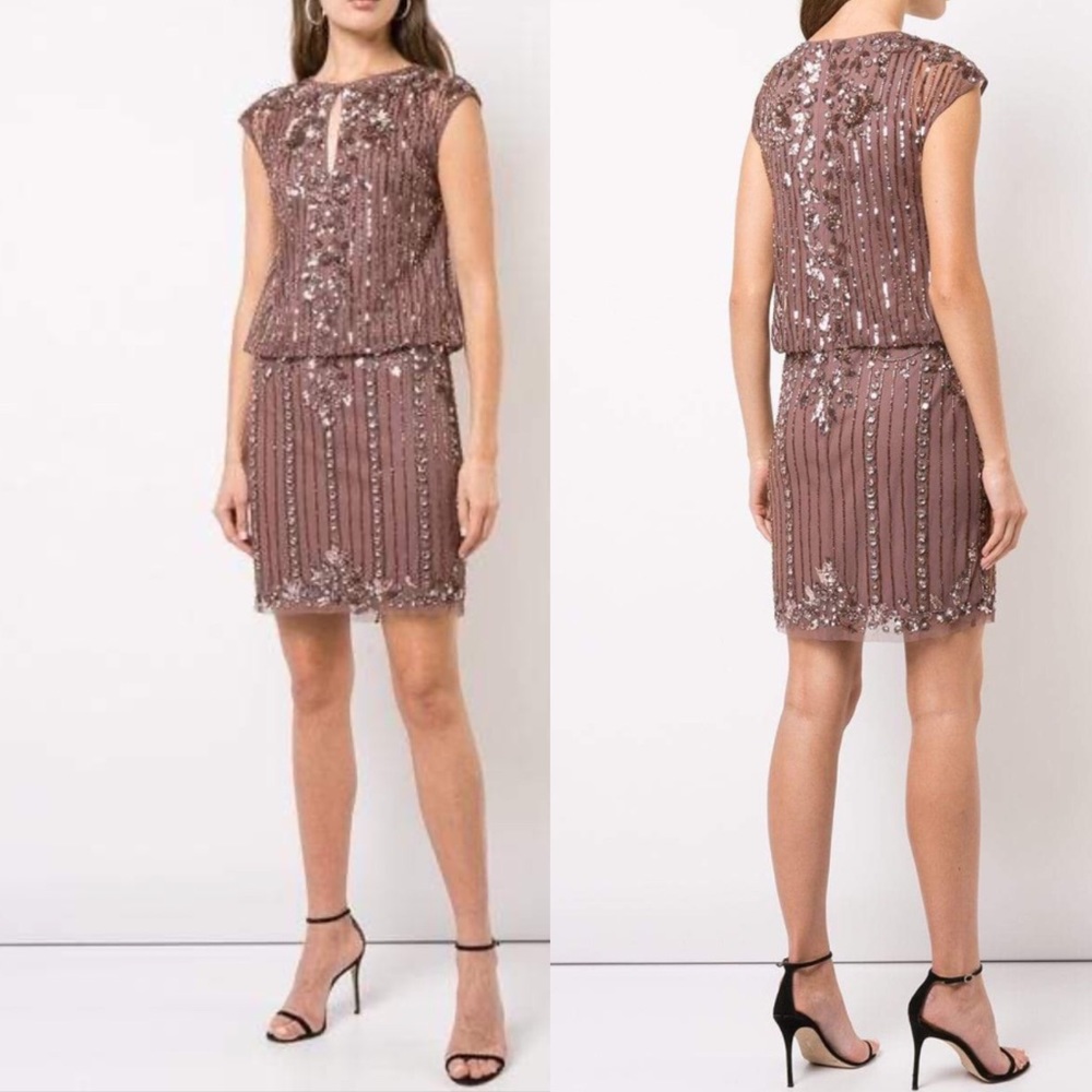 Aidan Mattox beaded cap sleeves sheath Dress